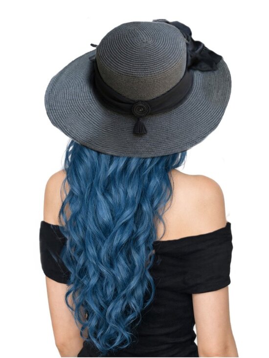 Vintg CARI BOURQUIN Millinery Charcoal Wide Brim Hand Blocked Hat Stylized Rose main image 6